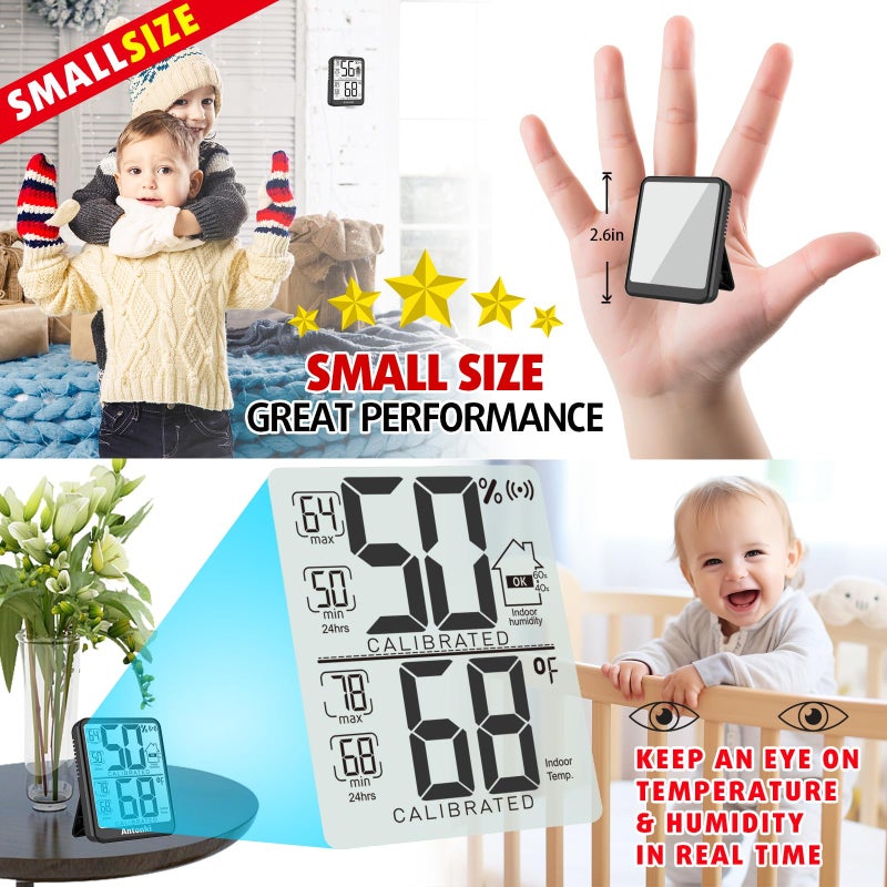 Antonki 2-Pack Room Thermometer Indoor Hygrometer  Digital Humidity Gauge  Temperature and Humidity Meter with Max/Min Record Monitor Sensor for Home  Nursery  Reptile Pets  Plants - Small Size - Image 3